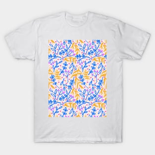 Botanicals and Dots - Hand drawn Design -  Orange, Blue, Pink T-Shirt